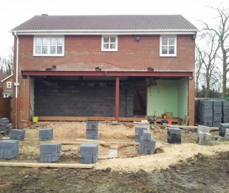 Steel beams installed to support the rear of the house to enable the extension to be fully open plan
